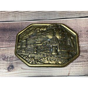 Vintage belt buckle RAILROAD locomotive BRASS train engine WESTERN cowboy
